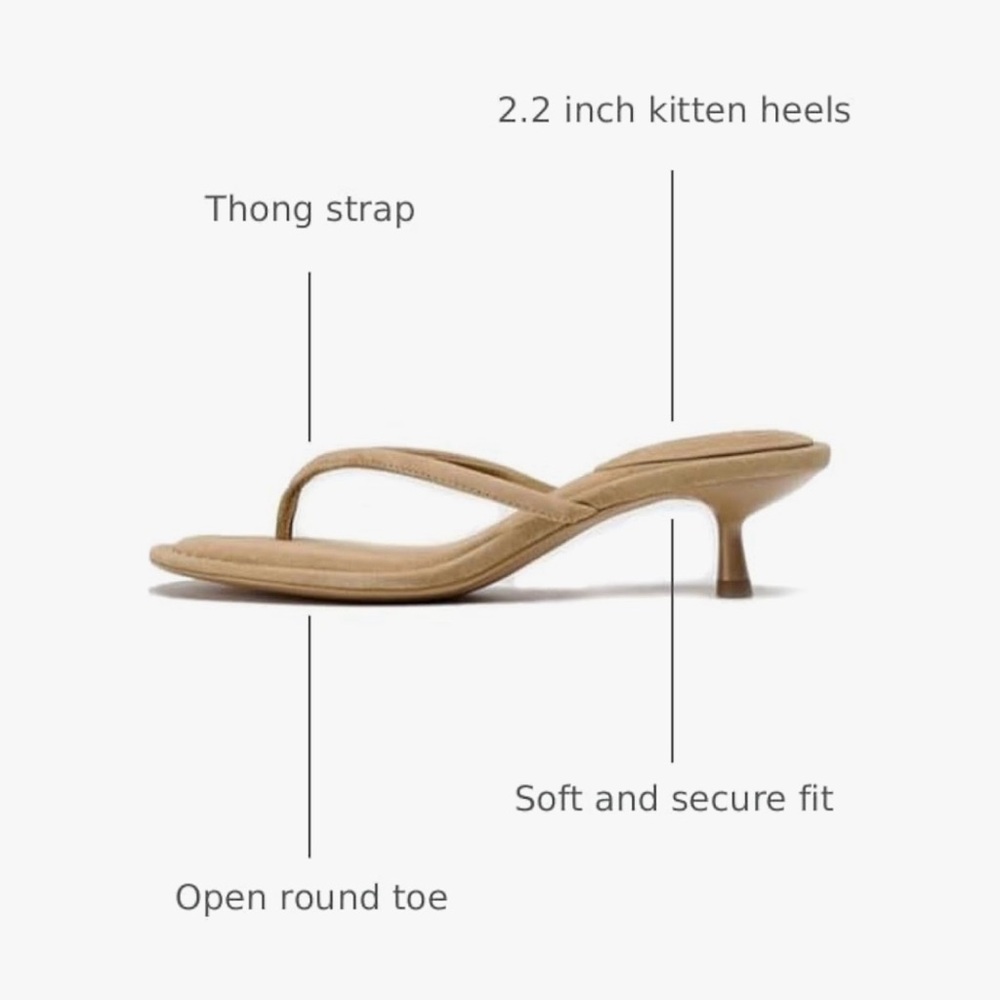 Tan Suede Thong Kitten Heels - Picture 4 of 5